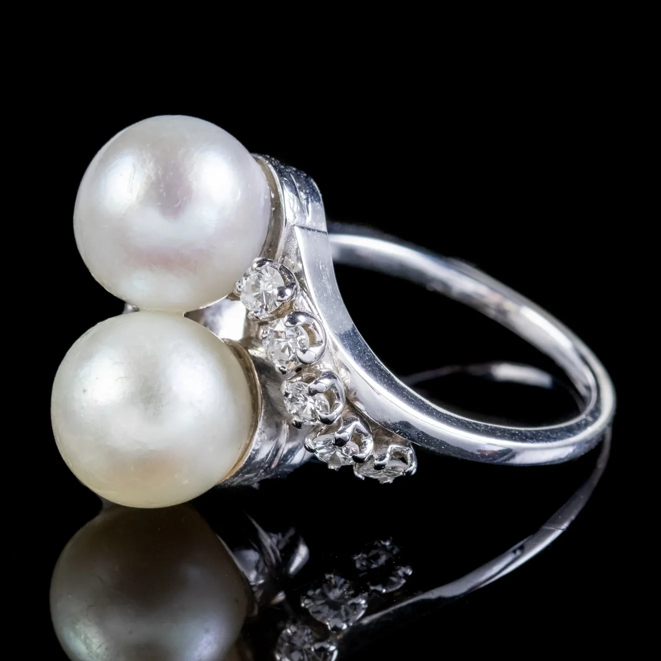 Antique Edwardian French Pearl Diamond Twist Ring Circa 1915