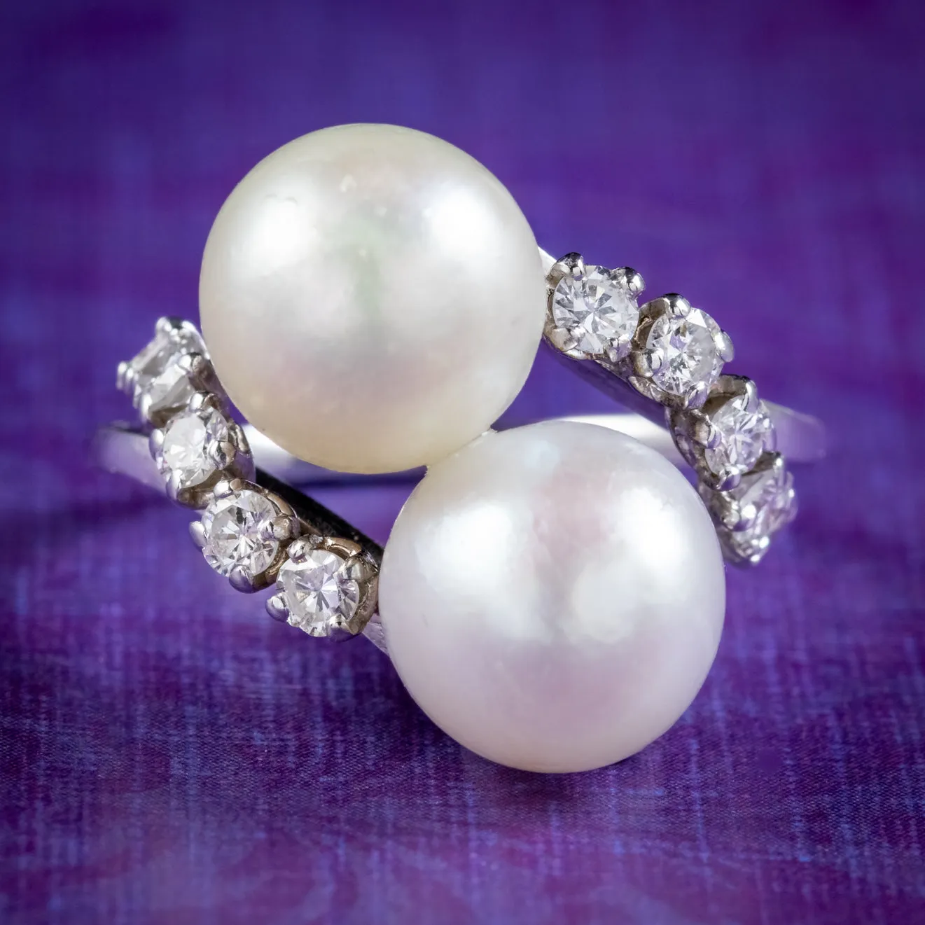 Antique Edwardian French Pearl Diamond Twist Ring Circa 1915