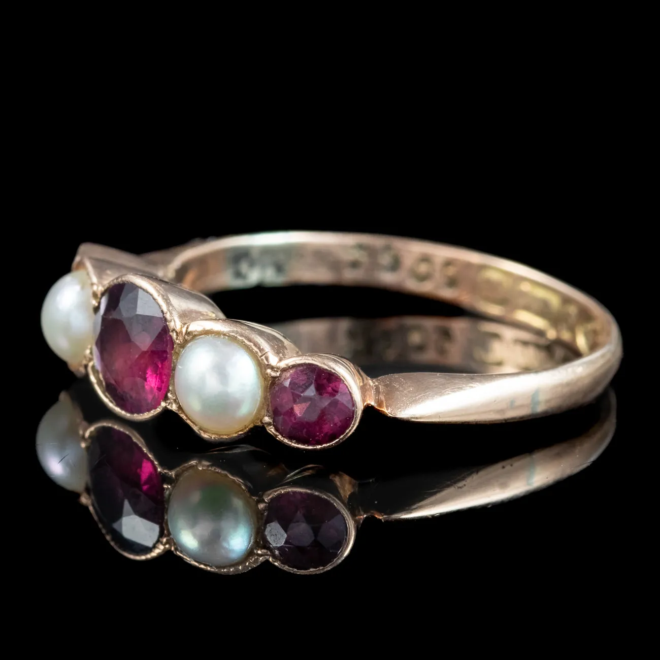 Antique Edwardian Garnet Pearl Five Stone Ring