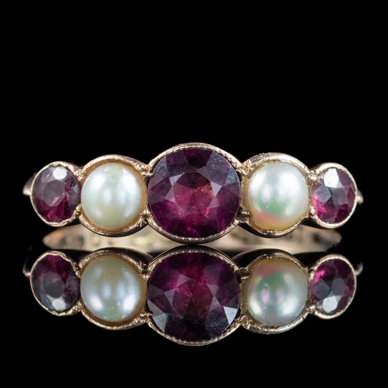 Antique Edwardian Garnet Pearl Five Stone Ring