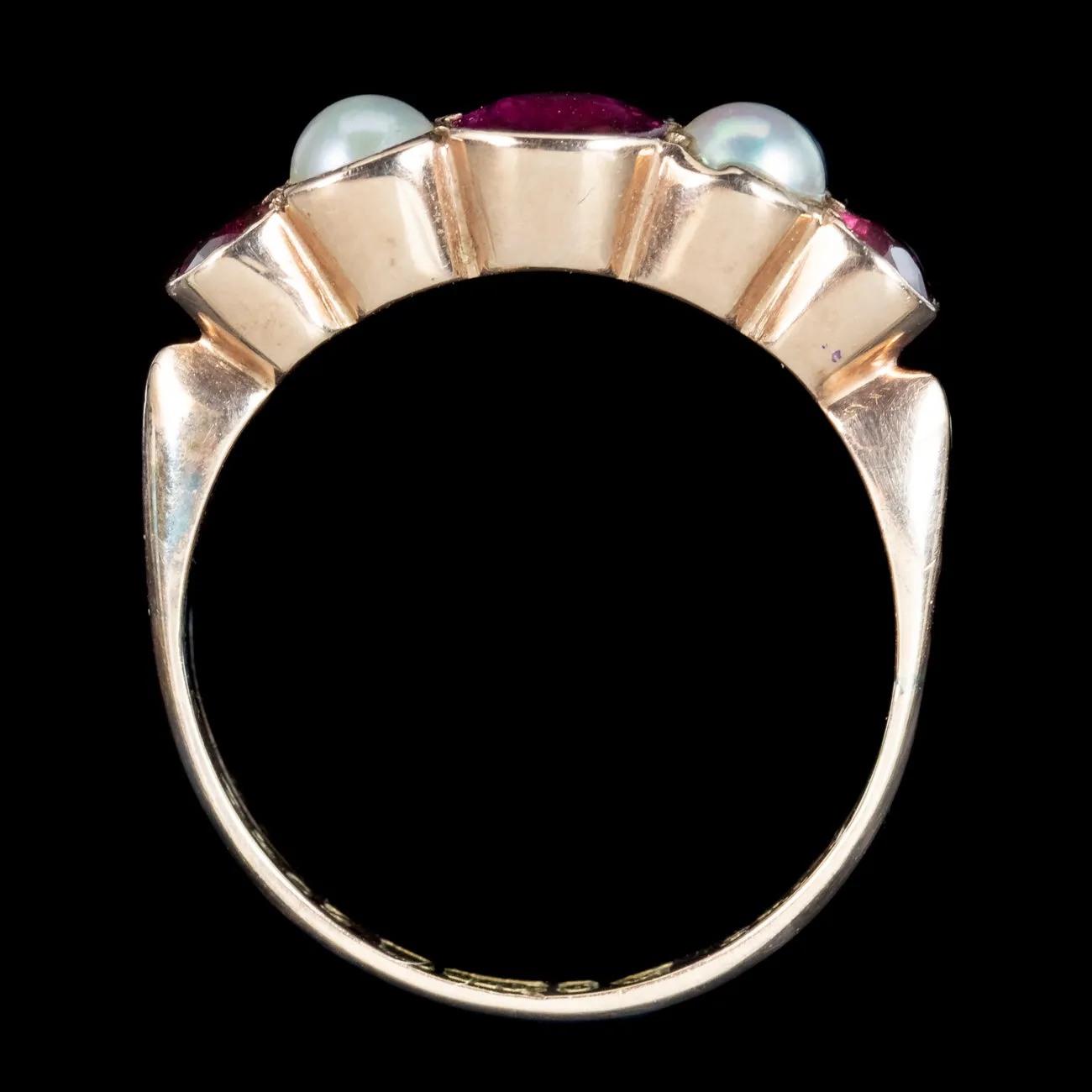 Antique Edwardian Garnet Pearl Five Stone Ring