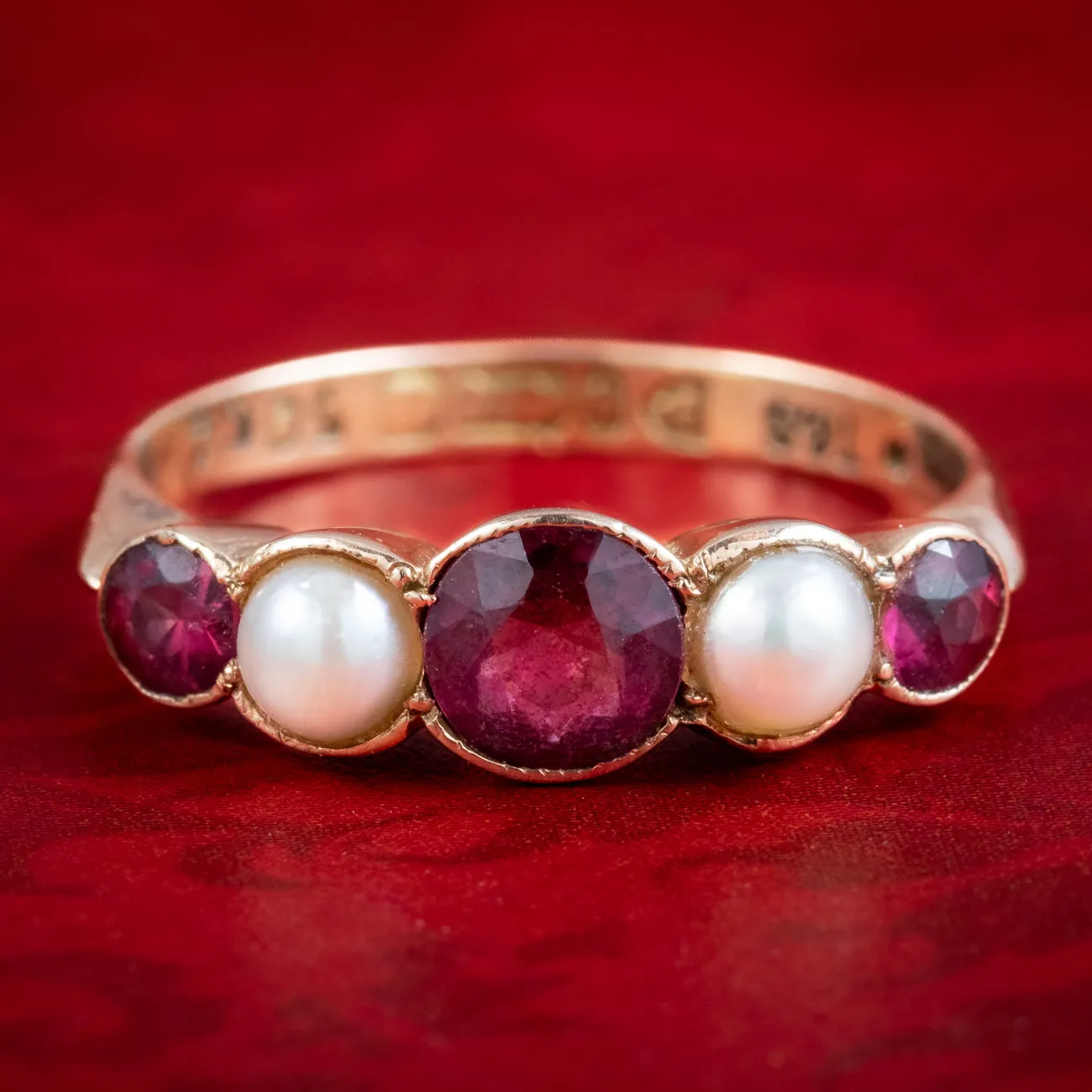 Antique Edwardian Garnet Pearl Five Stone Ring