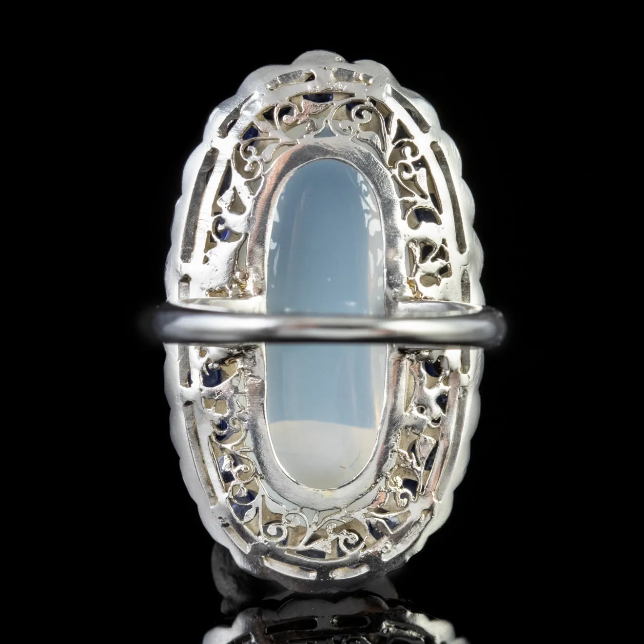 Antique Edwardian Moonstone Sapphire Ring 18Ct White Gold Silver Circa 1915