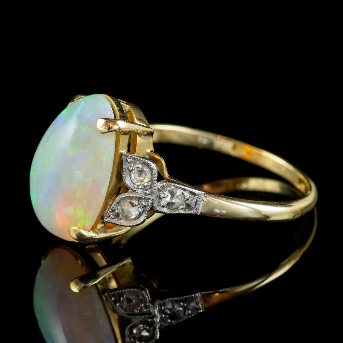 Antique Edwardian Natural Opal Diamond Ring 18ct Gold 5.50ct Opal Circa 1901