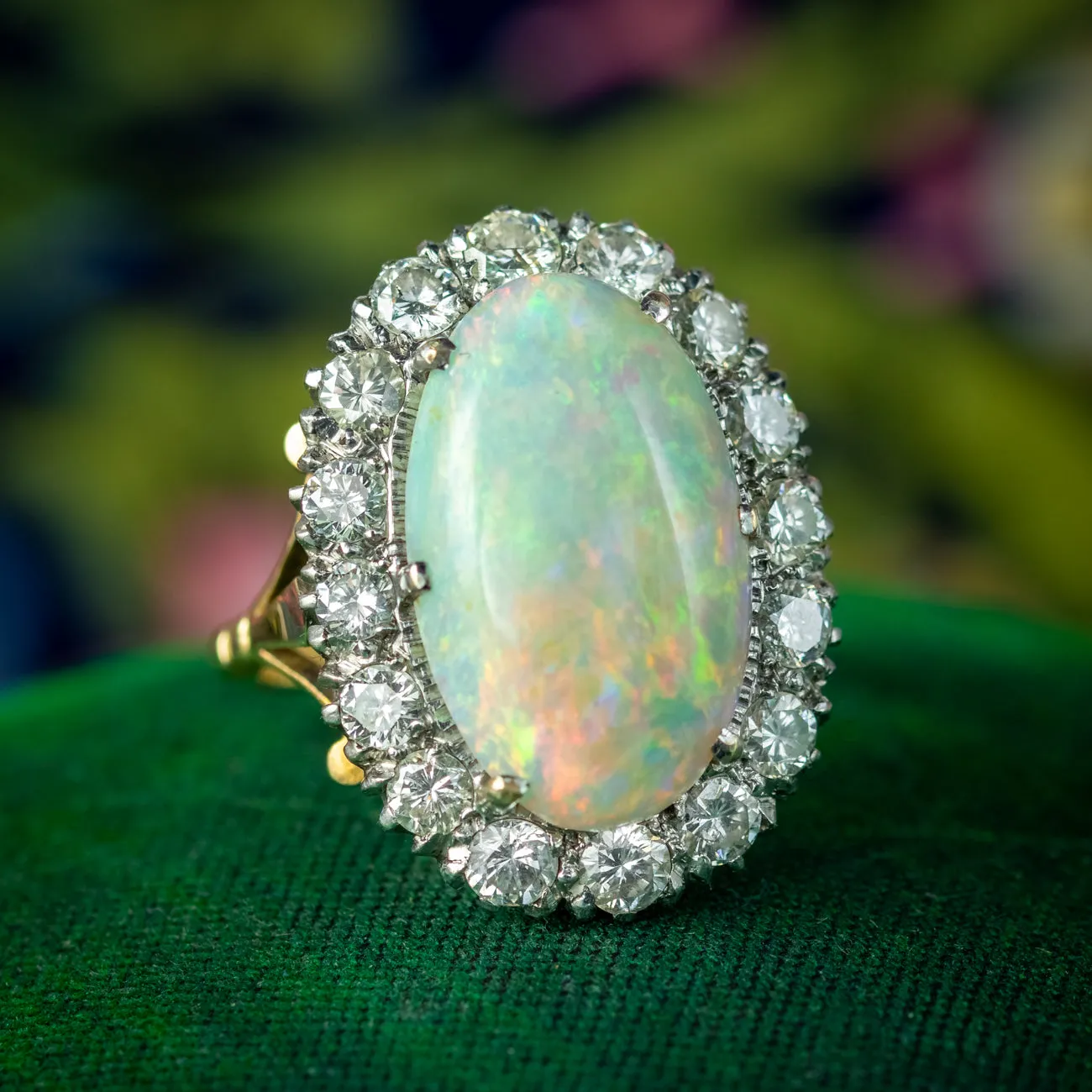 Antique Edwardian Opal Diamond Cluster Ring 10ct Opal