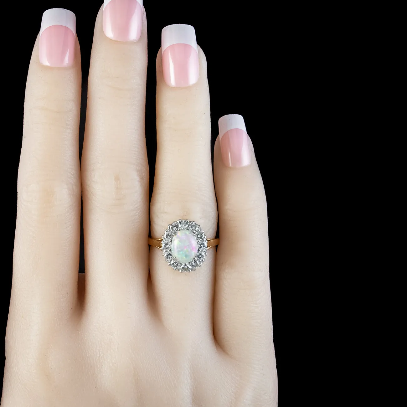 Antique Edwardian Opal Diamond Cluster Ring 2ct Opal