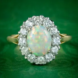 Antique Edwardian Opal Diamond Cluster Ring 2ct Opal