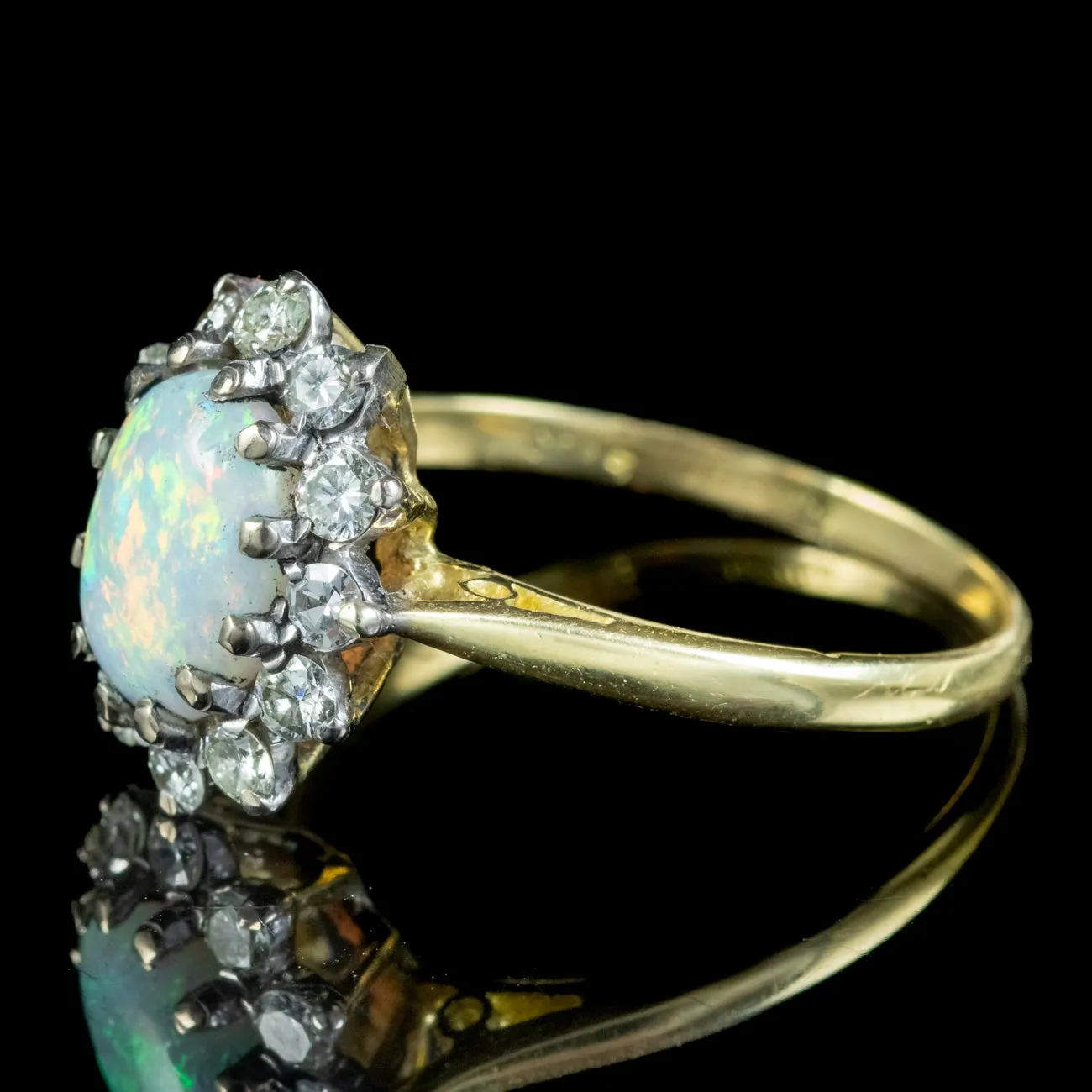 Antique Edwardian Opal Diamond Cluster Ring 2ct Opal