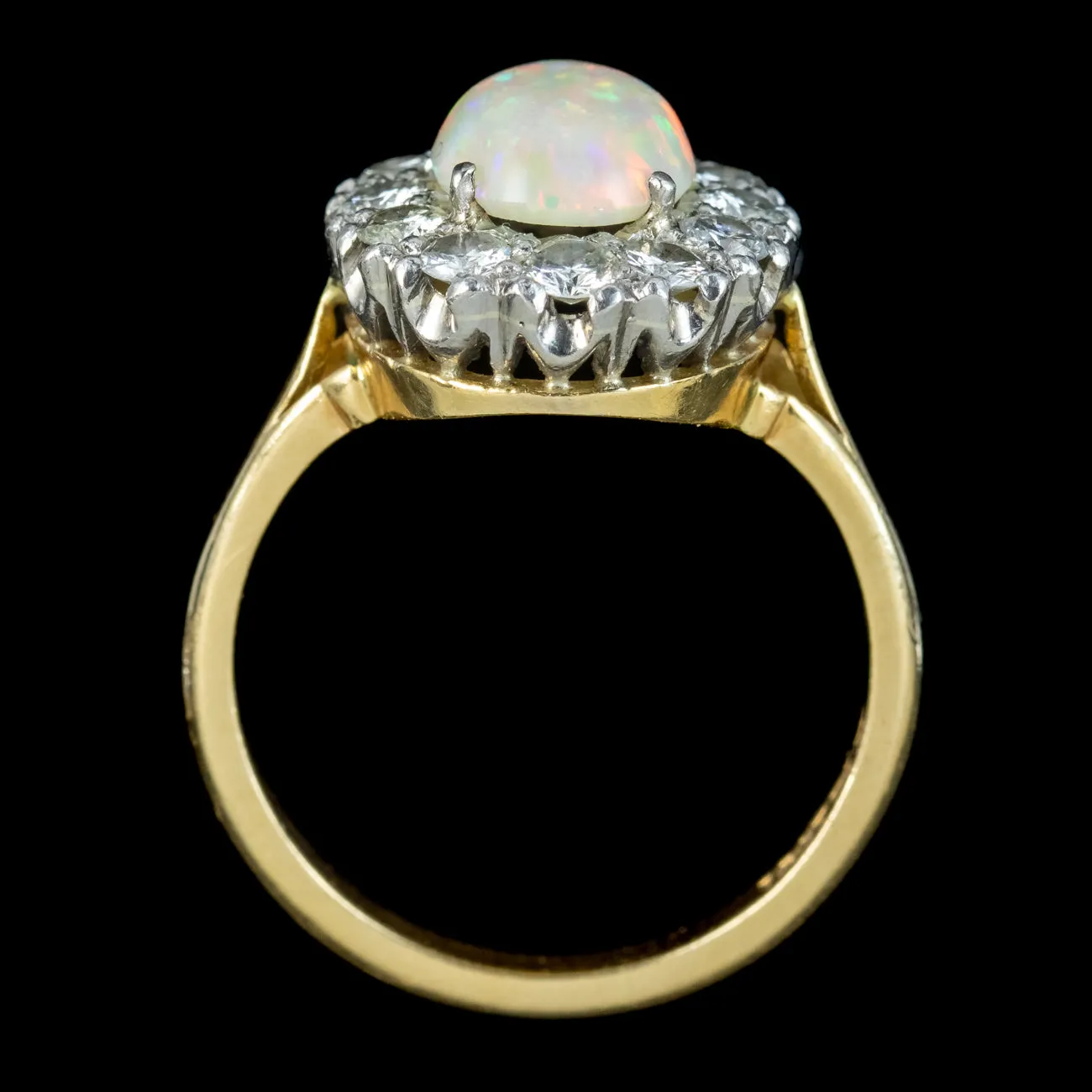 Antique Edwardian Opal Diamond Cluster Ring 2ct Opal