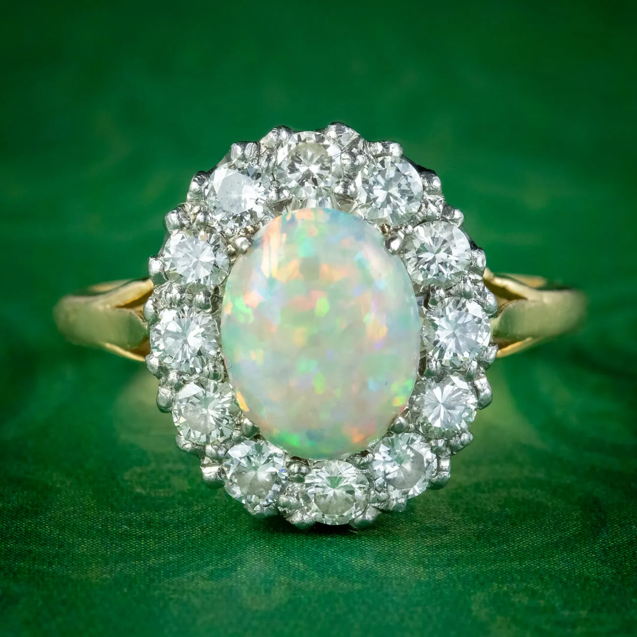 Antique Edwardian Opal Diamond Cluster Ring 2ct Opal