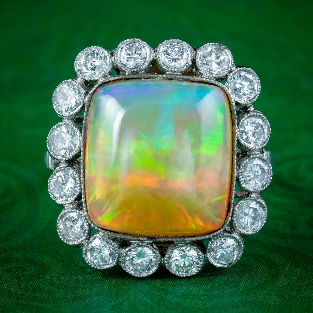 Antique Edwardian Opal Diamond Cluster Ring 8ct Opal