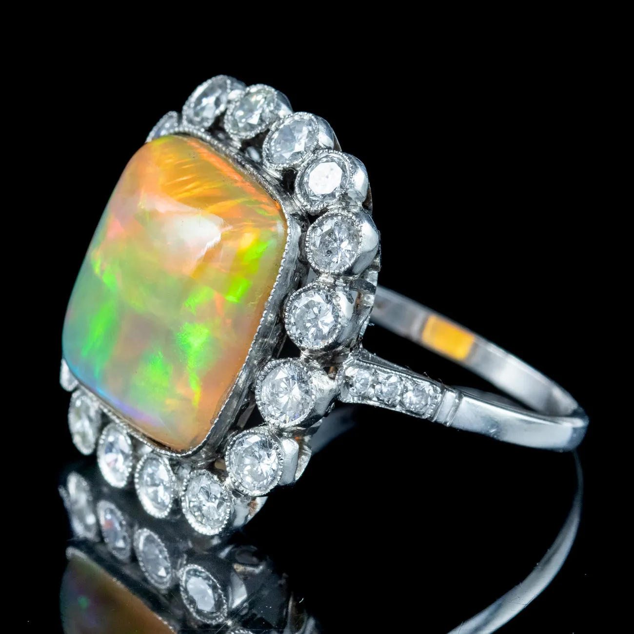 Antique Edwardian Opal Diamond Cluster Ring 8ct Opal