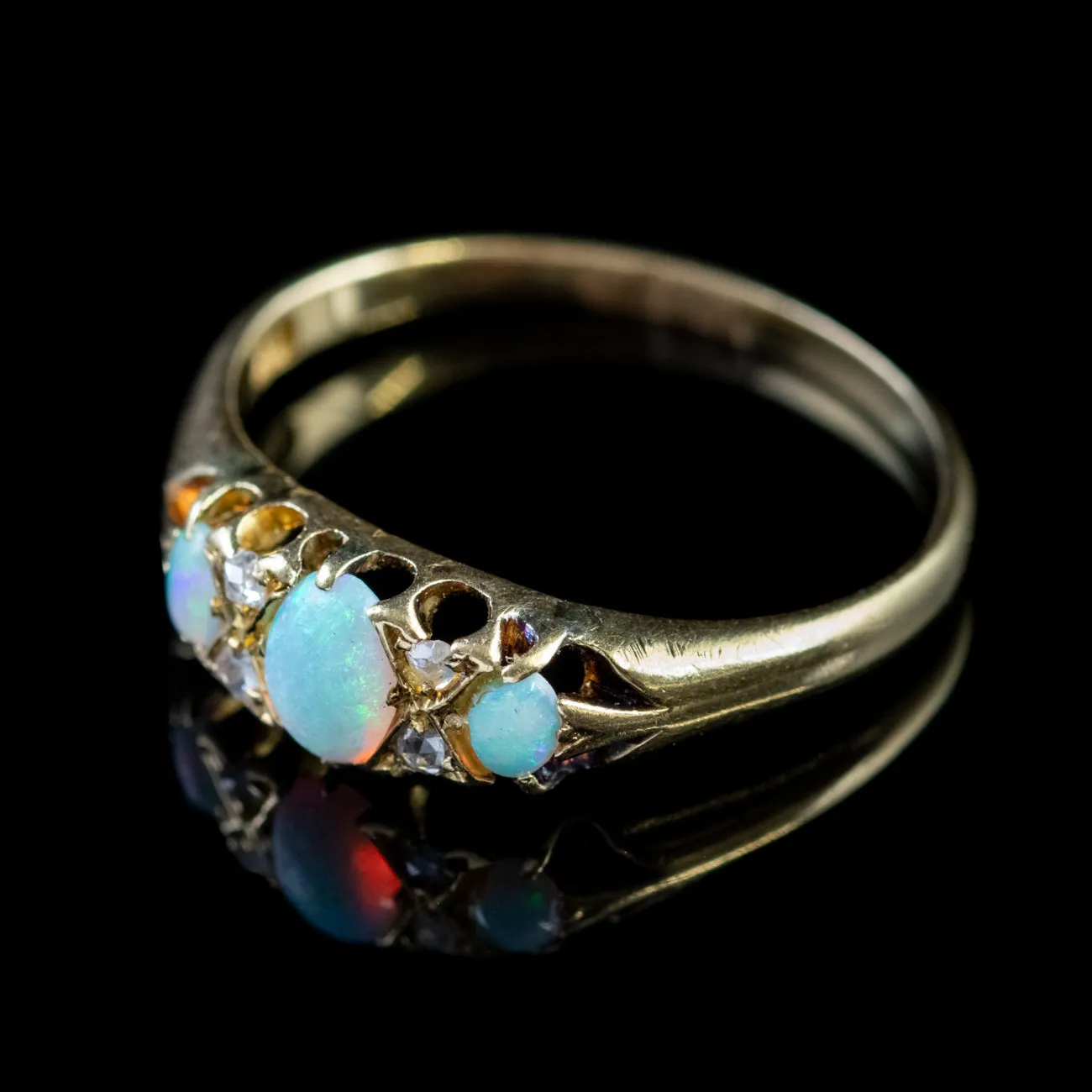 Antique Edwardian Opal Diamond Ring 18Ct Gold Circa 1910