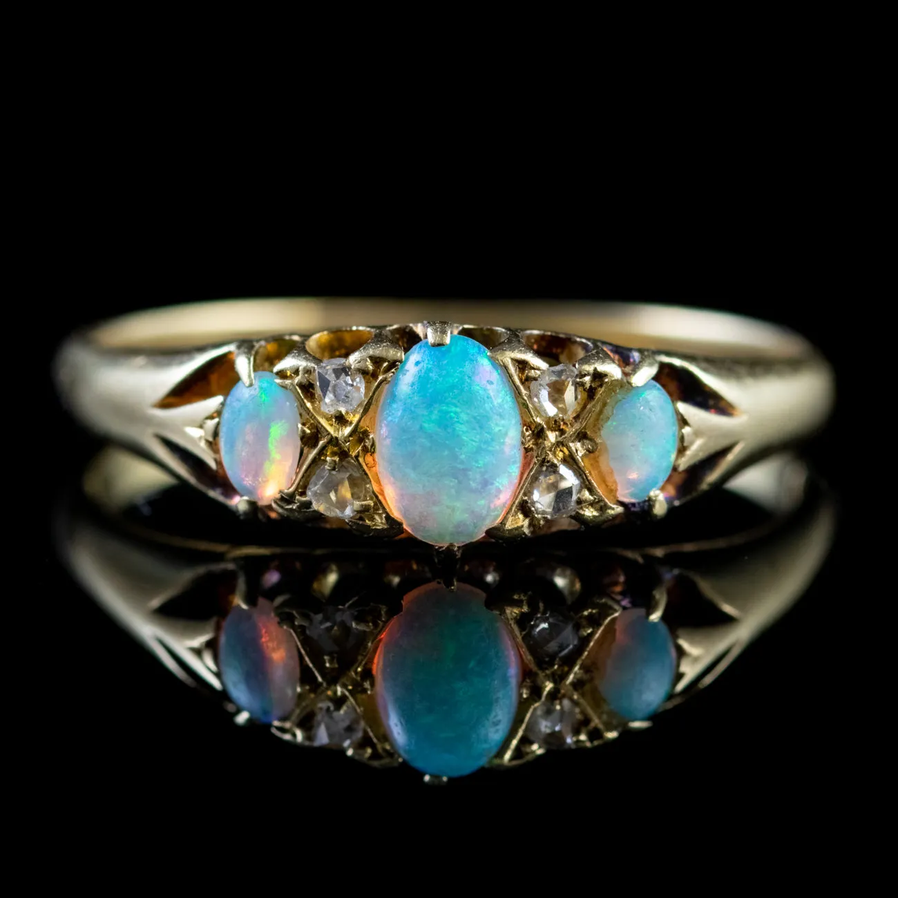 Antique Edwardian Opal Diamond Ring 18Ct Gold Circa 1910