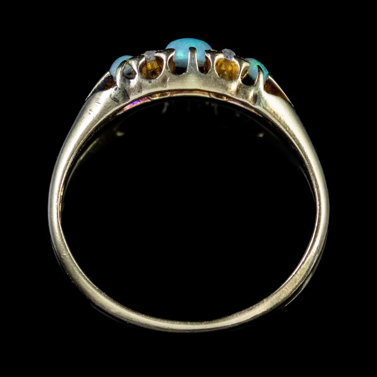 Antique Edwardian Opal Diamond Ring 18Ct Gold Circa 1910