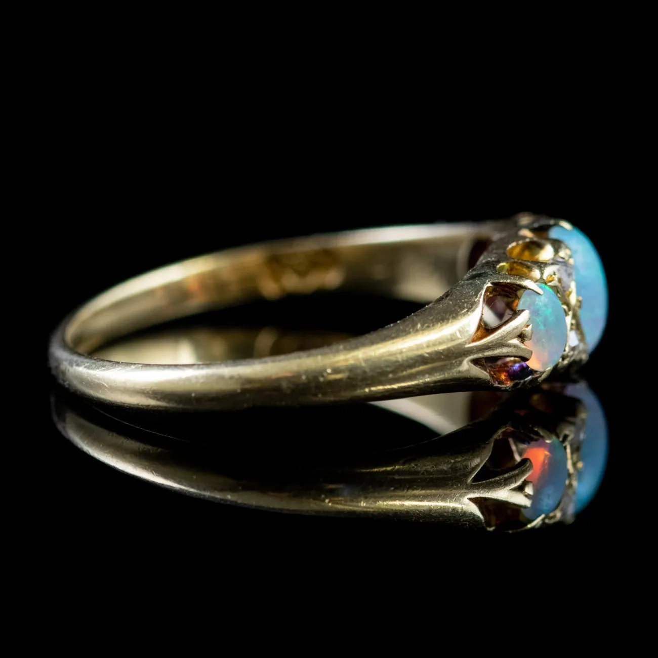 Antique Edwardian Opal Diamond Ring 18Ct Gold Circa 1910