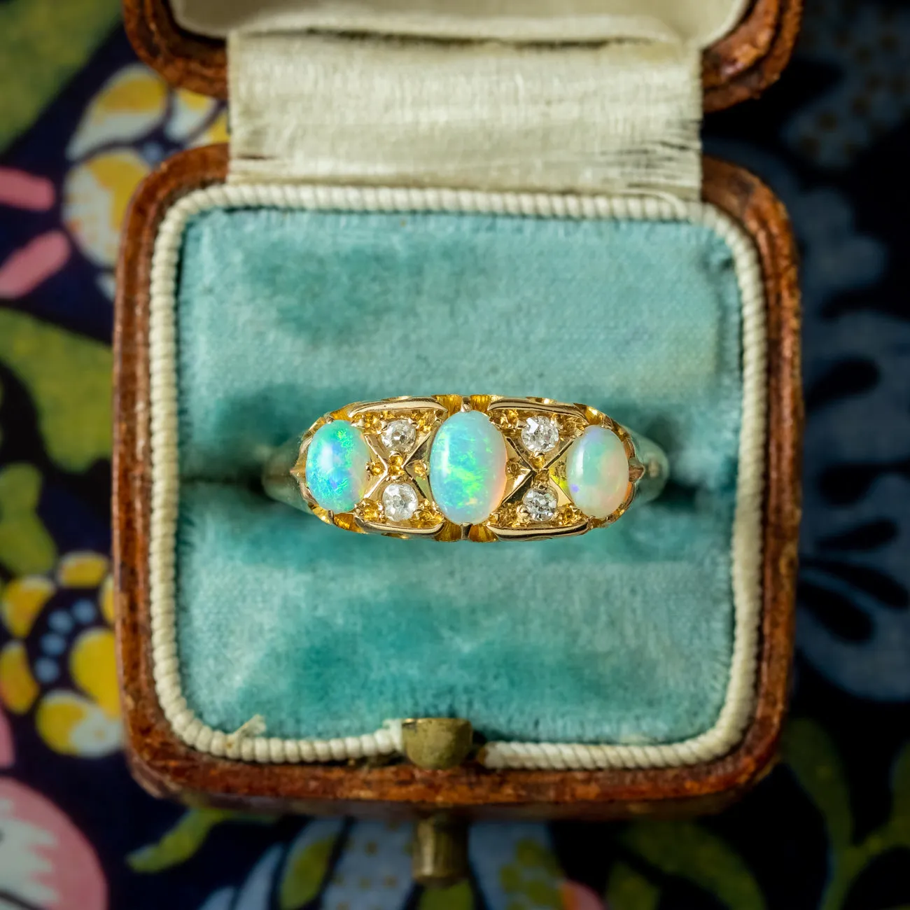 Antique Edwardian Opal Diamond Ring Dated 1910