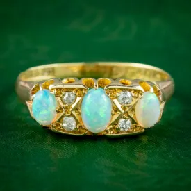 Antique Edwardian Opal Diamond Ring Dated 1910