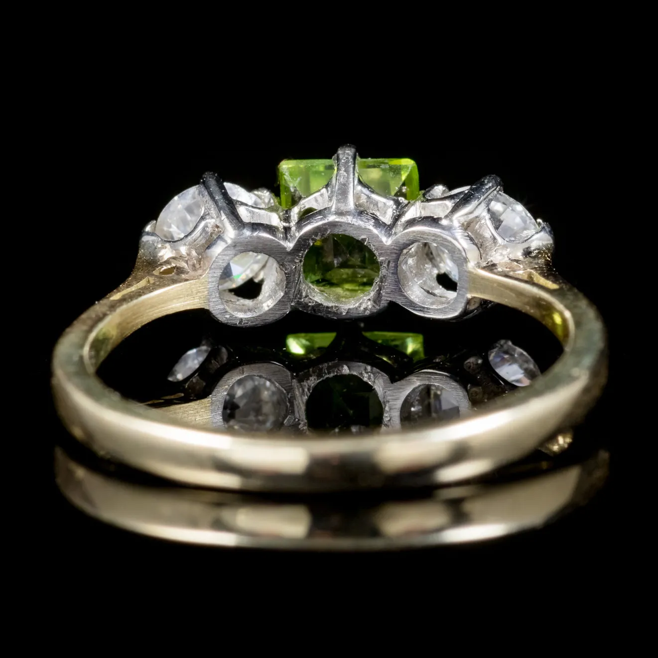 Antique Edwardian Peridot Diamond Trilogy Ring Platinum 18Ct Gold Circa 1915