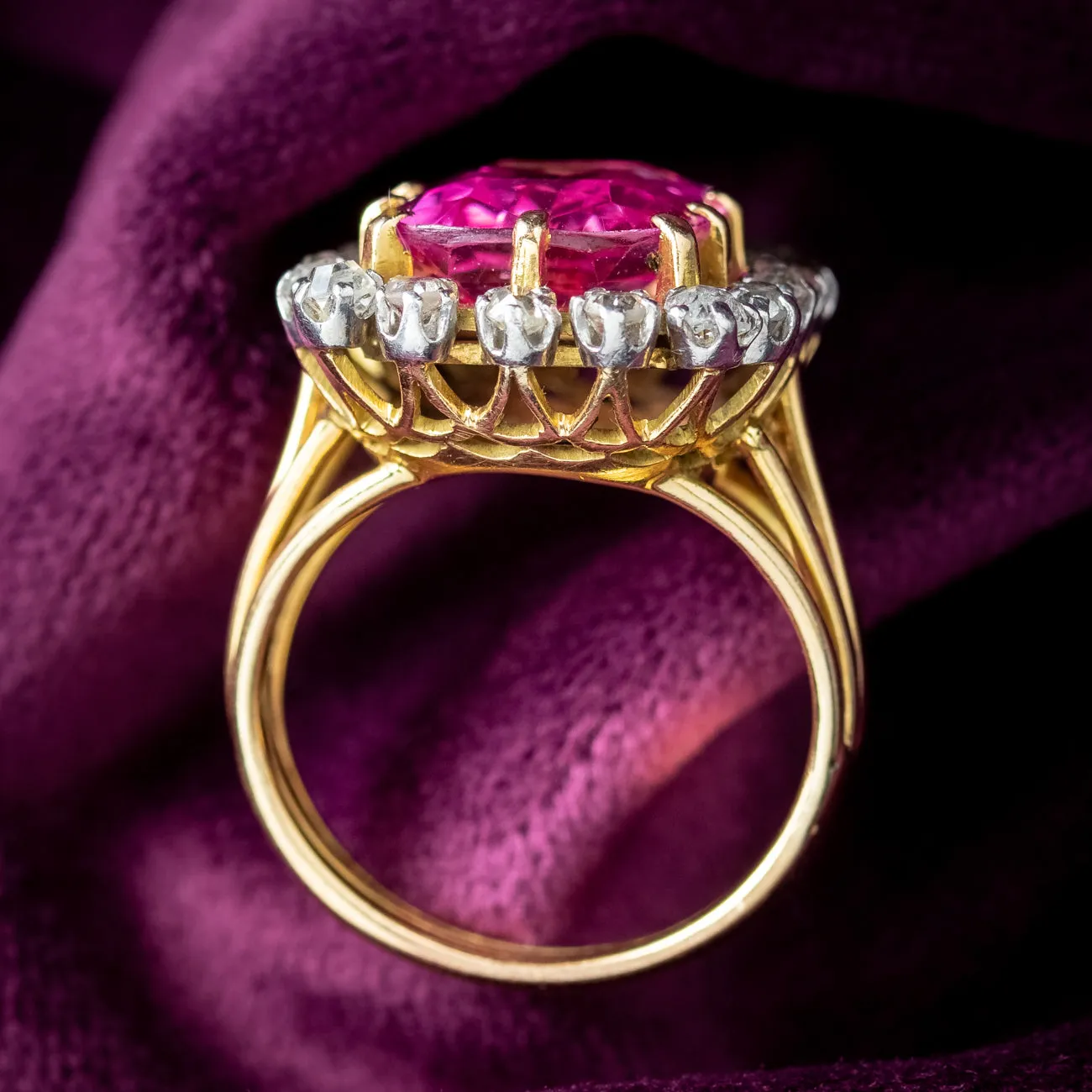 Antique Edwardian Pink Sapphire Diamond Ring 8.5ct Synthetic Sapphire