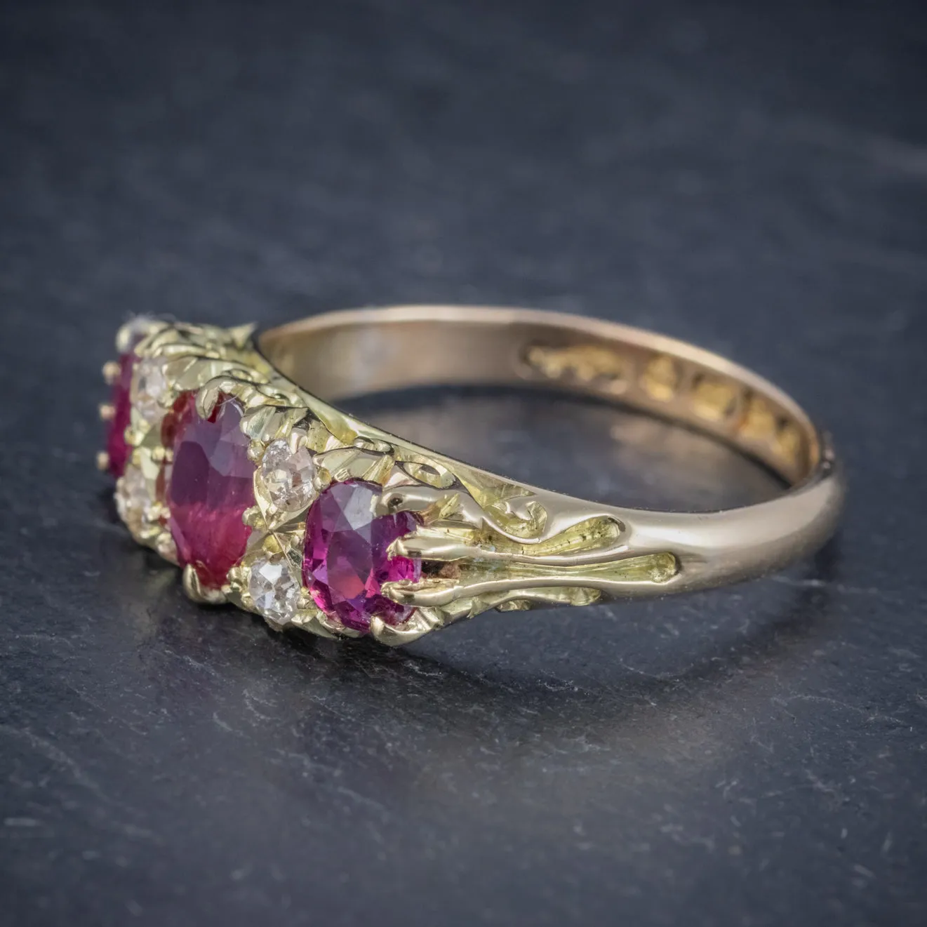 Antique Edwardian Ruby Diamond Ring 18Ct Gold 1.45Ct Rubies Dated 1915