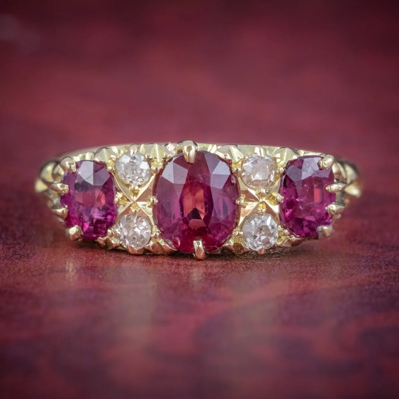 Antique Edwardian Ruby Diamond Ring 18Ct Gold 1.45Ct Rubies Dated 1915