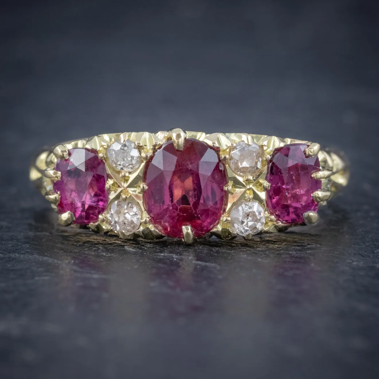 Antique Edwardian Ruby Diamond Ring 18Ct Gold 1.45Ct Rubies Dated 1915