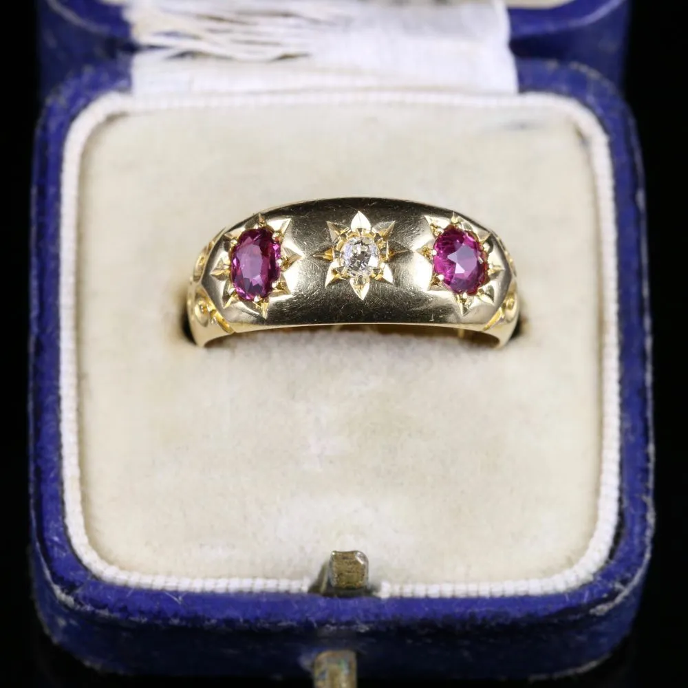 Antique Edwardian Ruby Diamond Ring Dated 1905