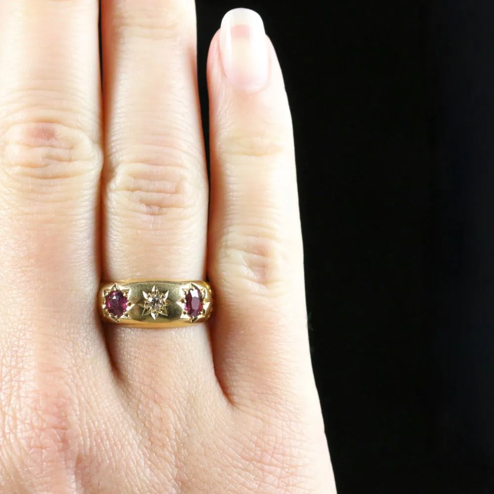 Antique Edwardian Ruby Diamond Ring Dated 1905