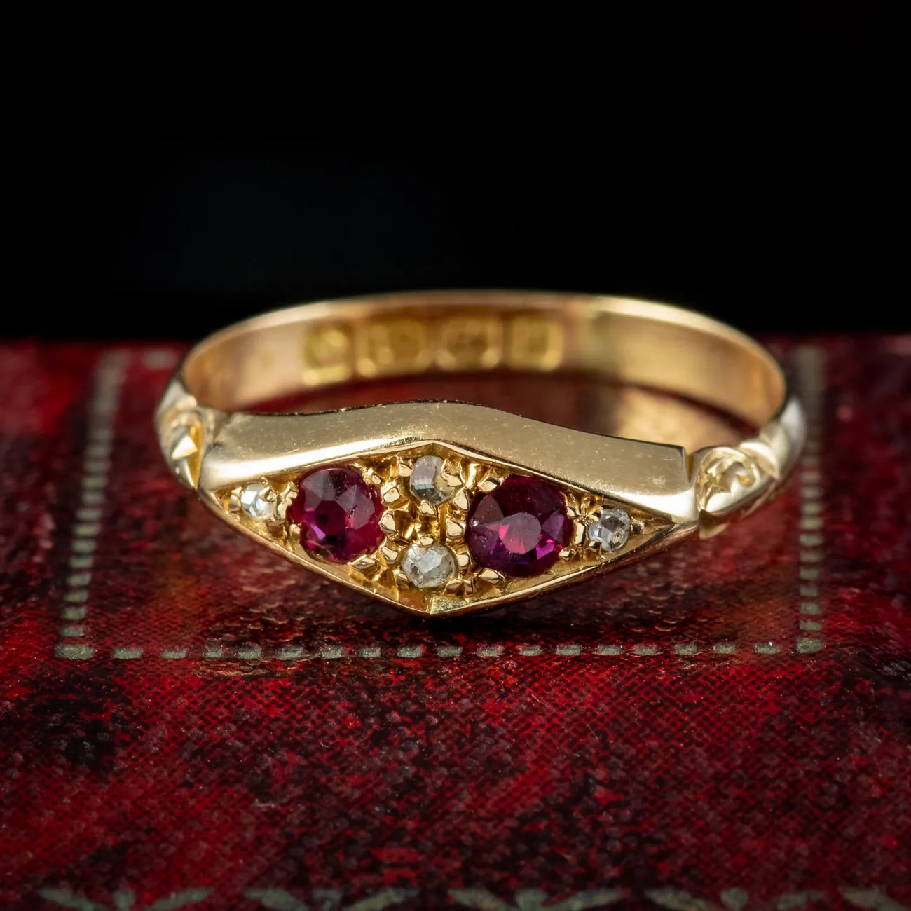 Antique Edwardian Ruby Diamond Ring Dated 1909