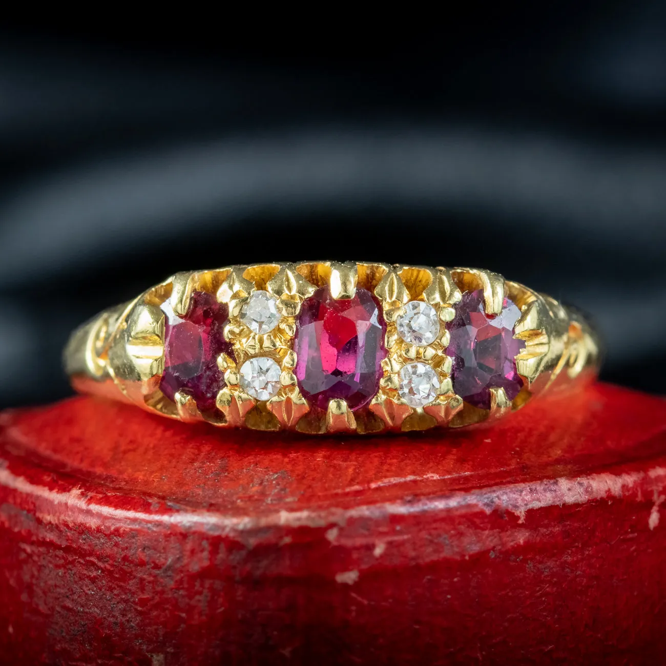 Antique Edwardian Ruby Diamond Ring Dated 1919