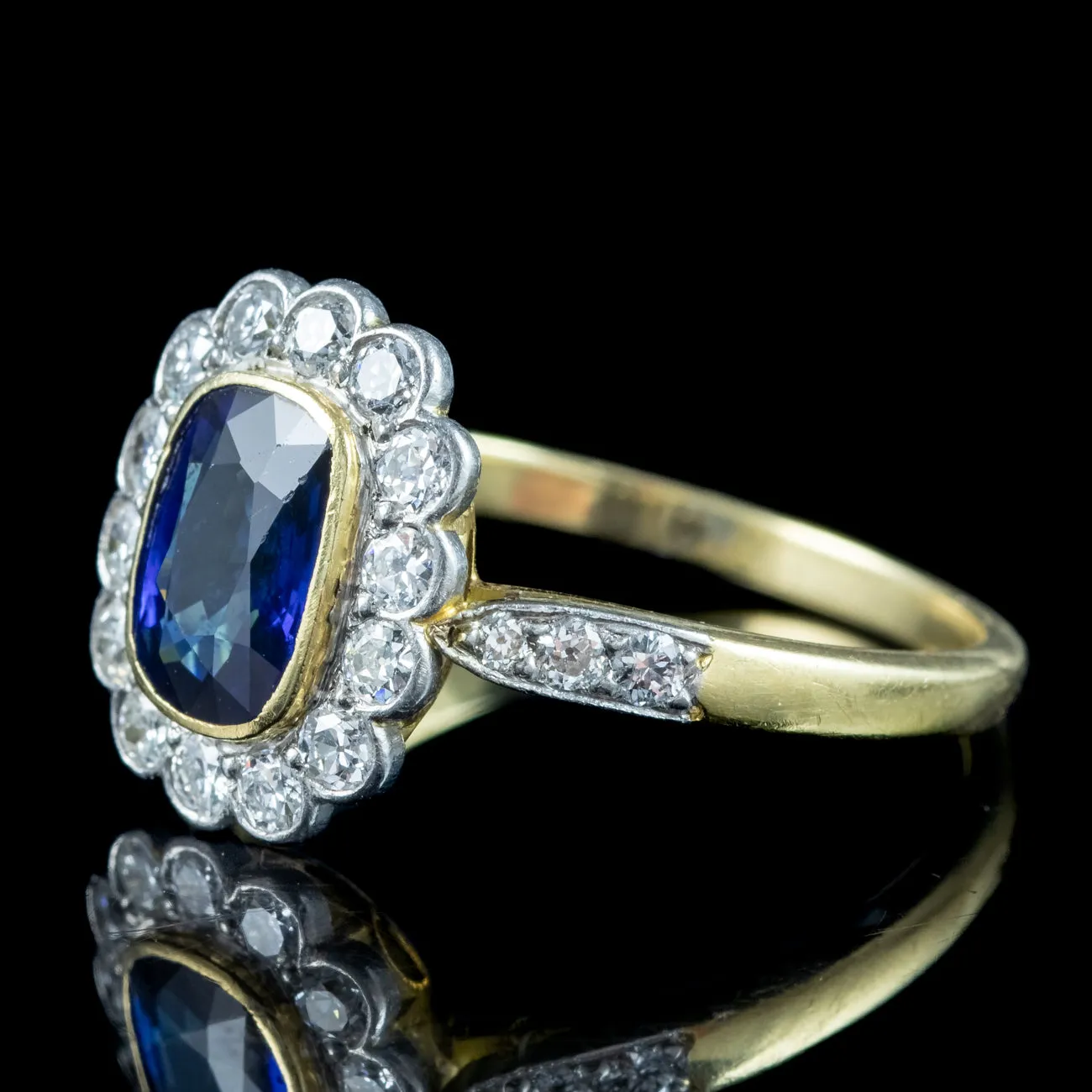 Antique Edwardian Sapphire Diamond Cluster Ring 1ct Blue Sapphire