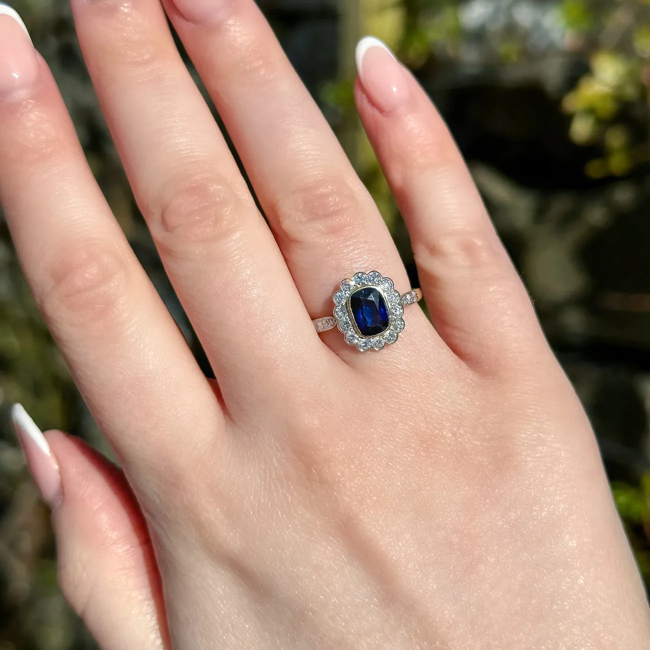 Antique Edwardian Sapphire Diamond Cluster Ring 1ct Blue Sapphire