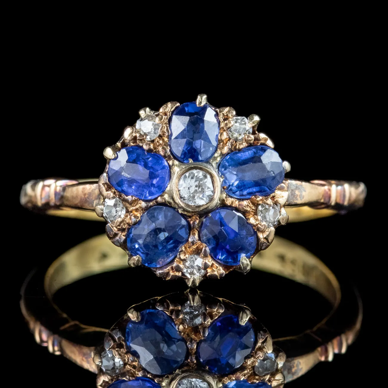 Antique Edwardian Sapphire Diamond Daisy Cluster Ring 0.50ct Sapphire