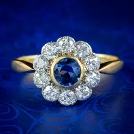 Antique Edwardian Sapphire Diamond Daisy Cluster Ring 0.50ct Sapphire