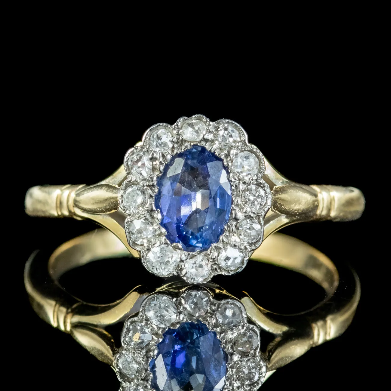 Antique Edwardian Sapphire Diamond Daisy Cluster Ring 0.50ct Sapphire