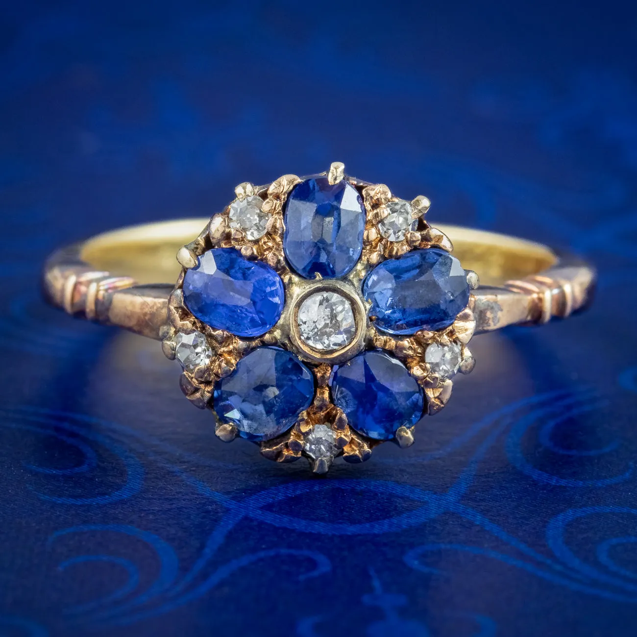 Antique Edwardian Sapphire Diamond Daisy Cluster Ring 0.50ct Sapphire