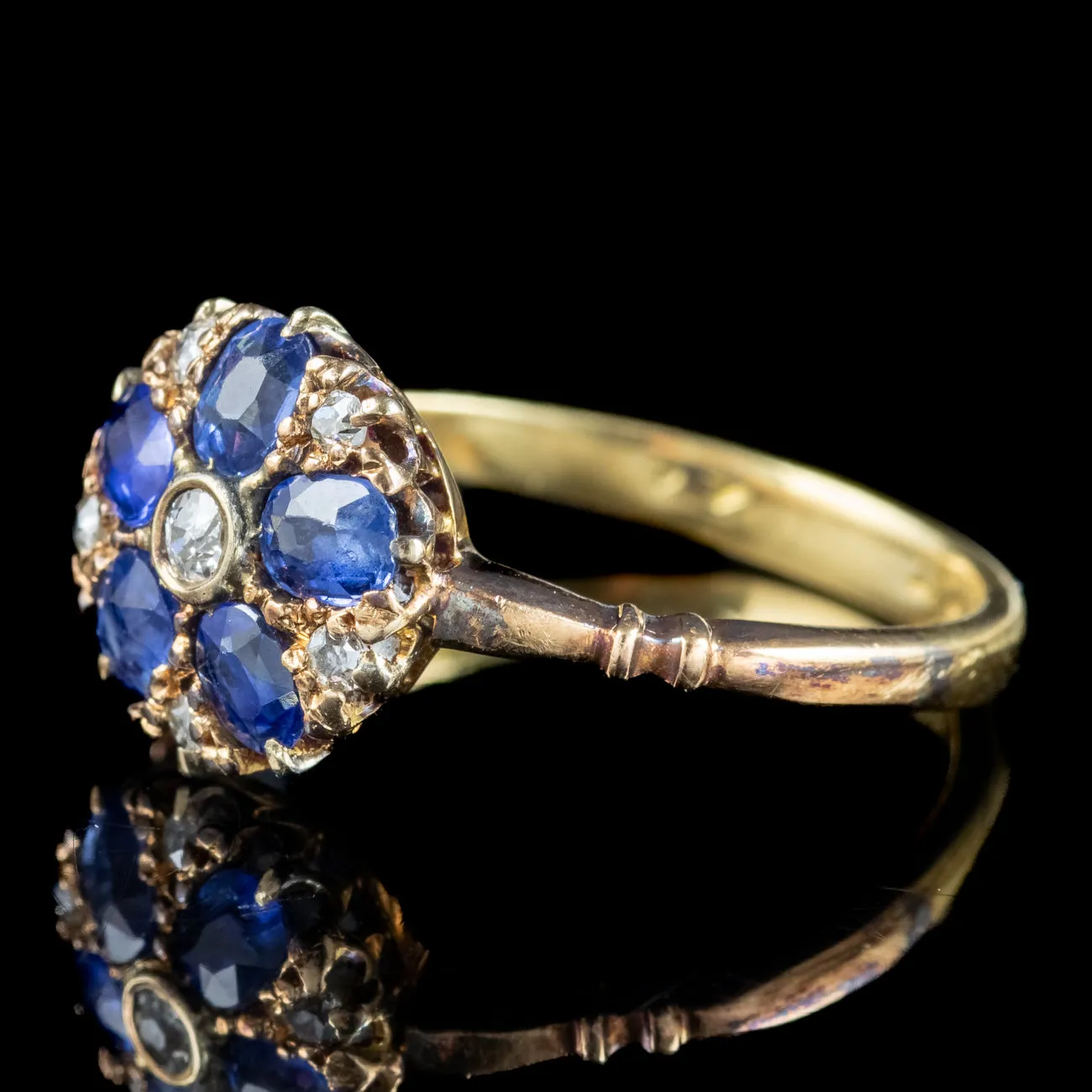 Antique Edwardian Sapphire Diamond Daisy Cluster Ring 0.50ct Sapphire