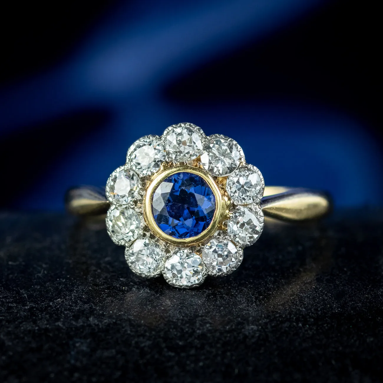 Antique Edwardian Sapphire Diamond Daisy Cluster Ring 0.50ct Sapphire