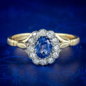 Antique Edwardian Sapphire Diamond Daisy Cluster Ring 0.50ct Sapphire