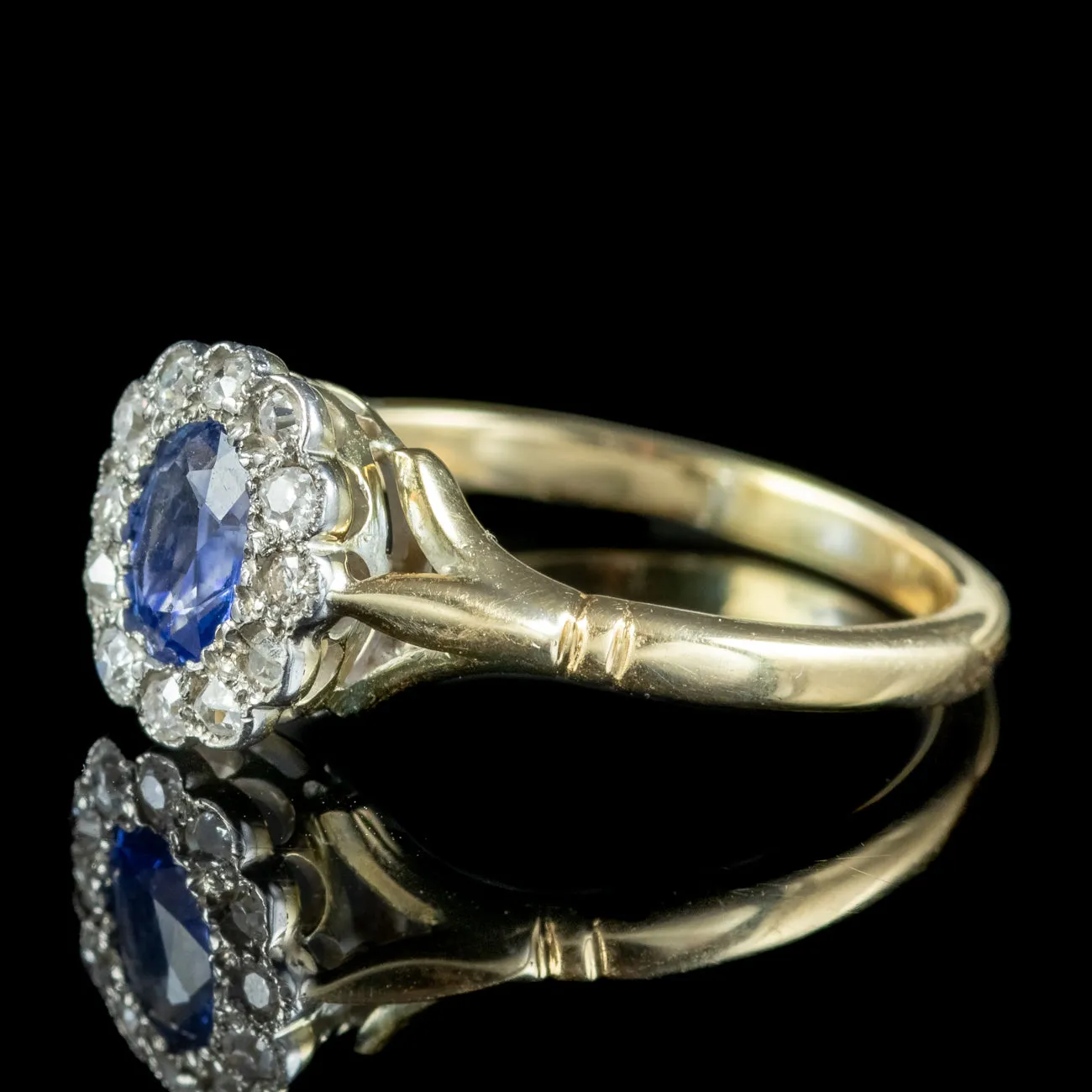 Antique Edwardian Sapphire Diamond Daisy Cluster Ring 0.50ct Sapphire