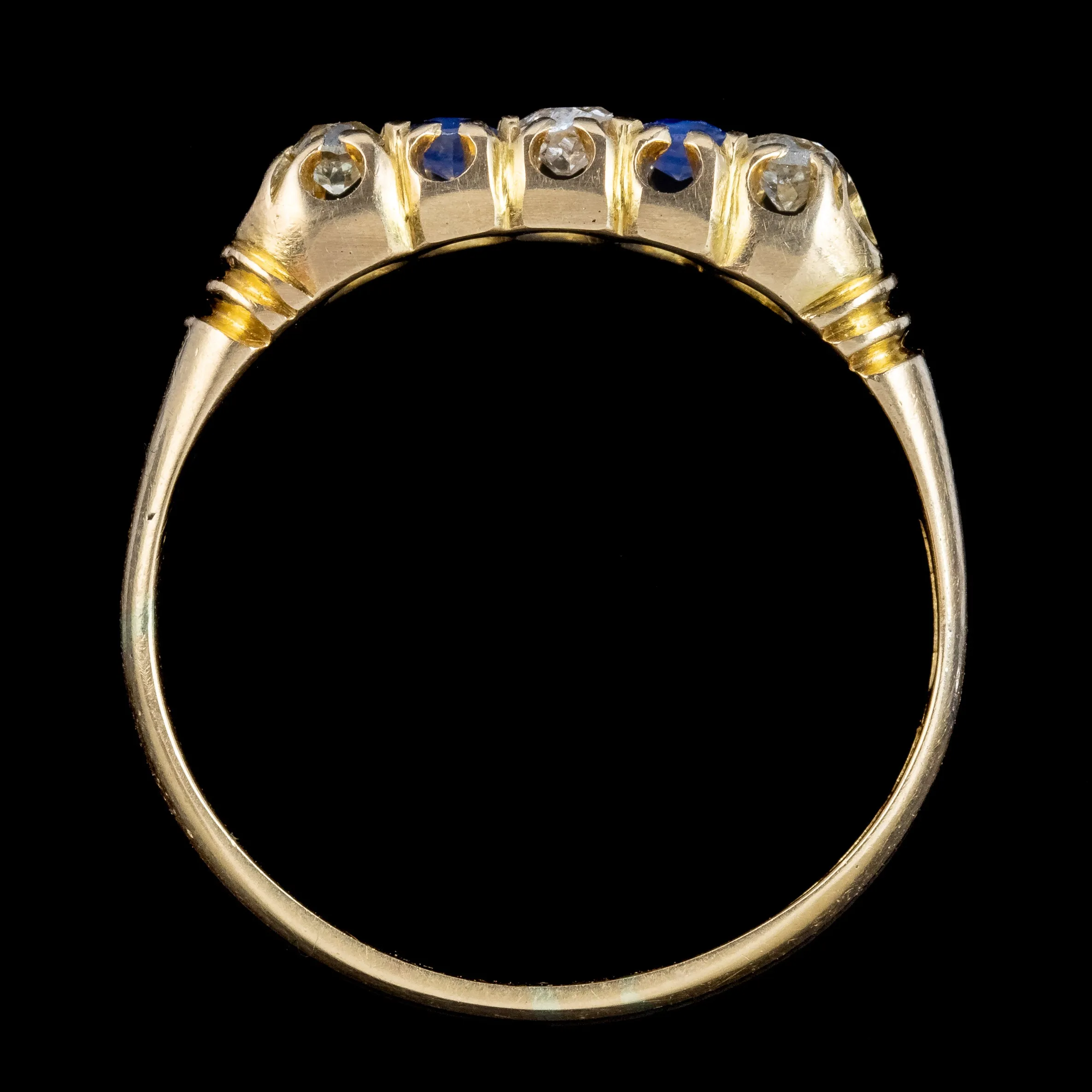 Antique Edwardian Sapphire Diamond Five Stone Ring Dated 1909