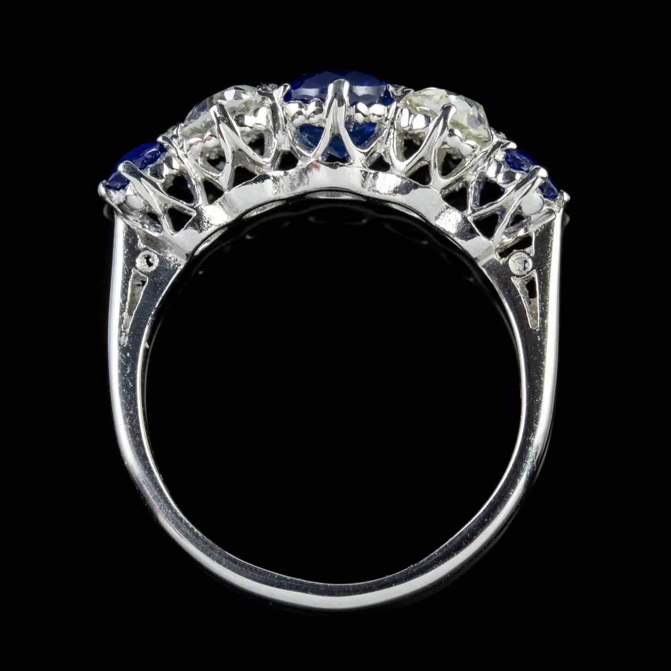 Antique Edwardian Sapphire Diamond Five Stone Ring Platinum Circa 1910