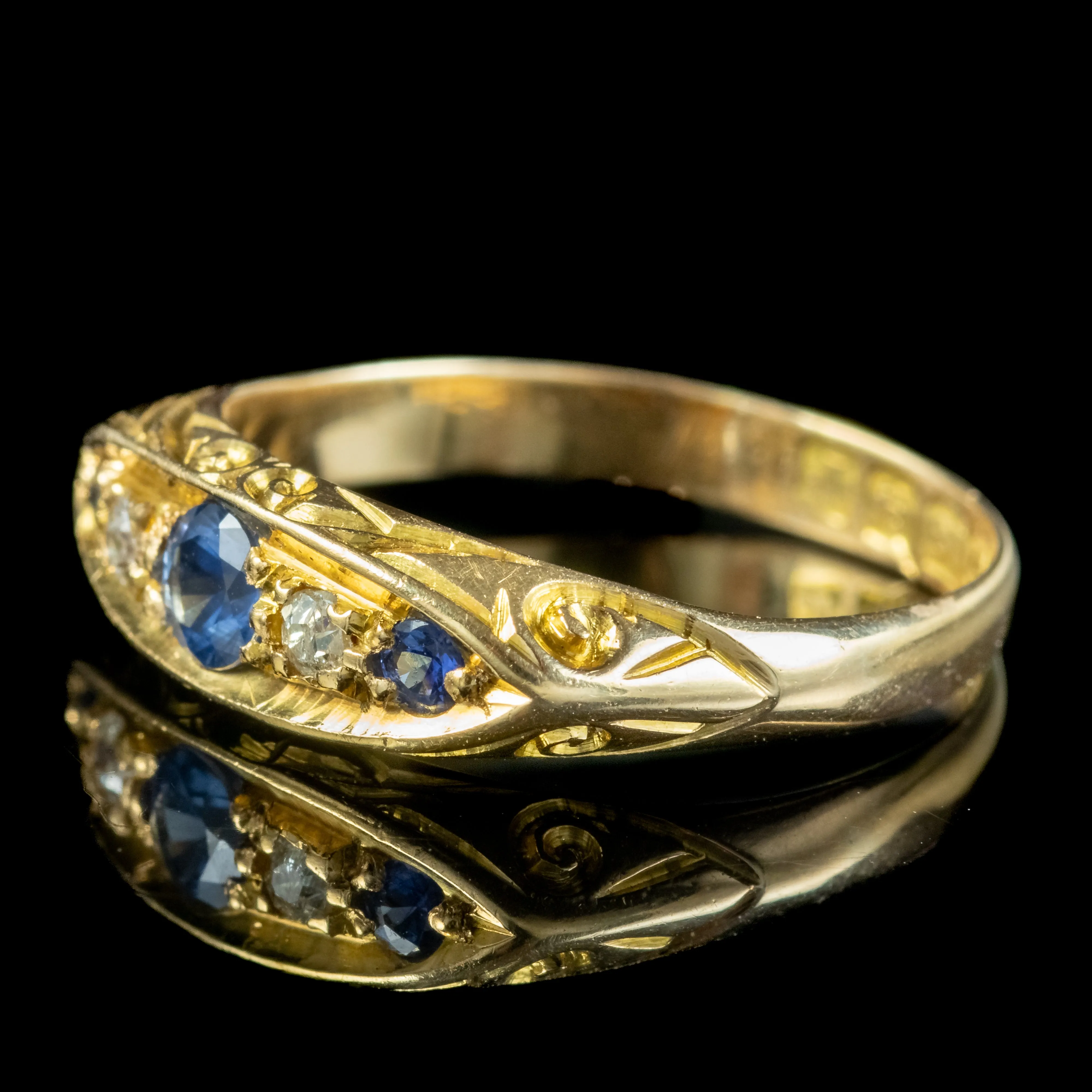 Antique Edwardian Sapphire Diamond Ring Dated 1916