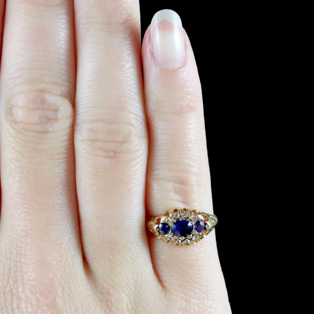 Antique Edwardian Sapphire Diamond Ring Dated Chester 1903