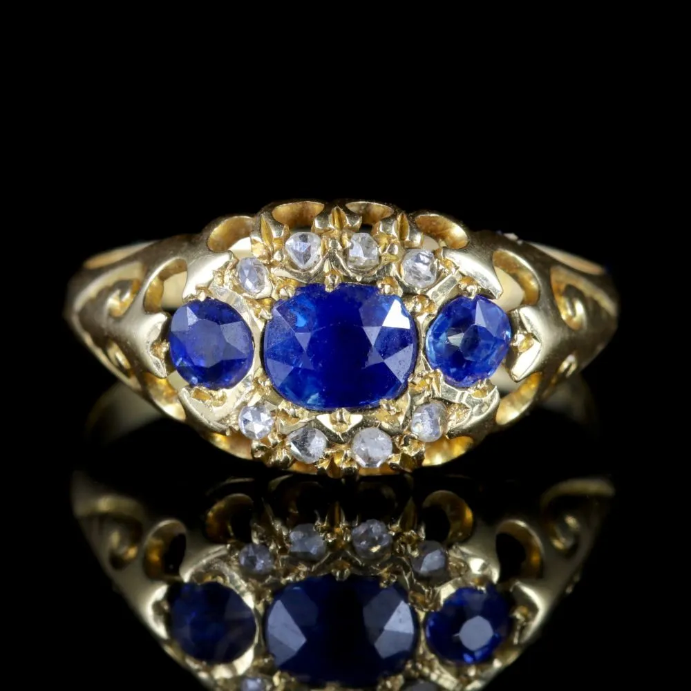 Antique Edwardian Sapphire Diamond Ring Dated Chester 1903