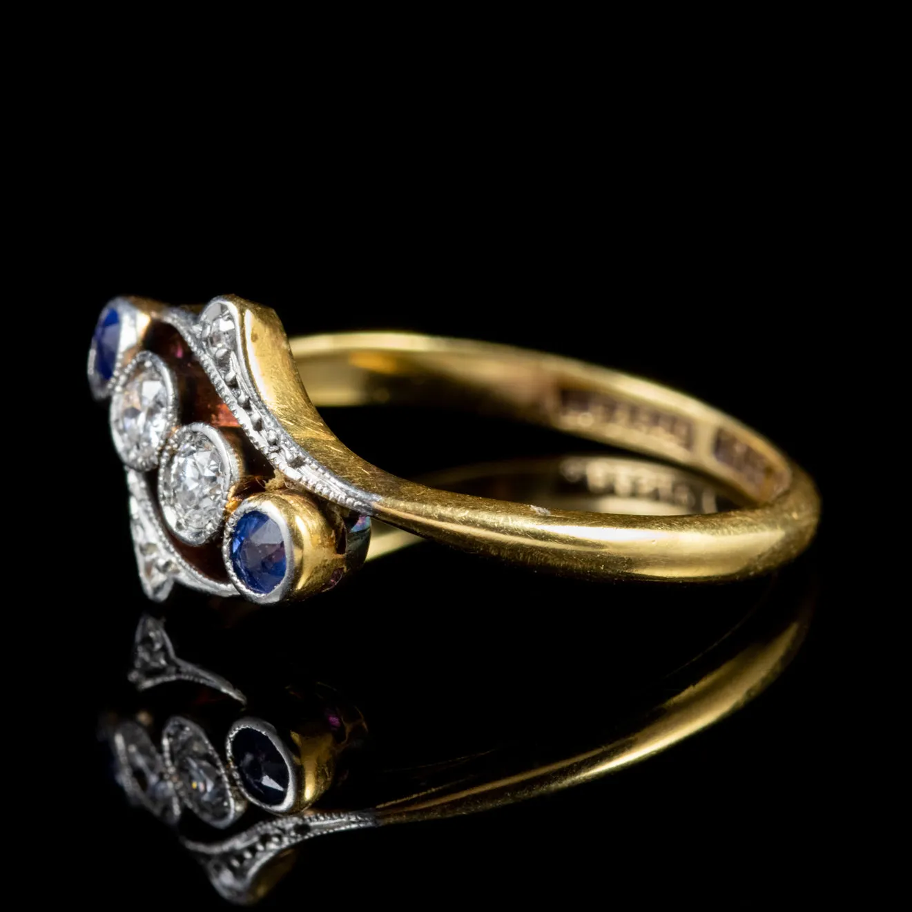 Antique Edwardian Sapphire Diamond Twist Ring 18Ct Gold Platinum Circa 1910