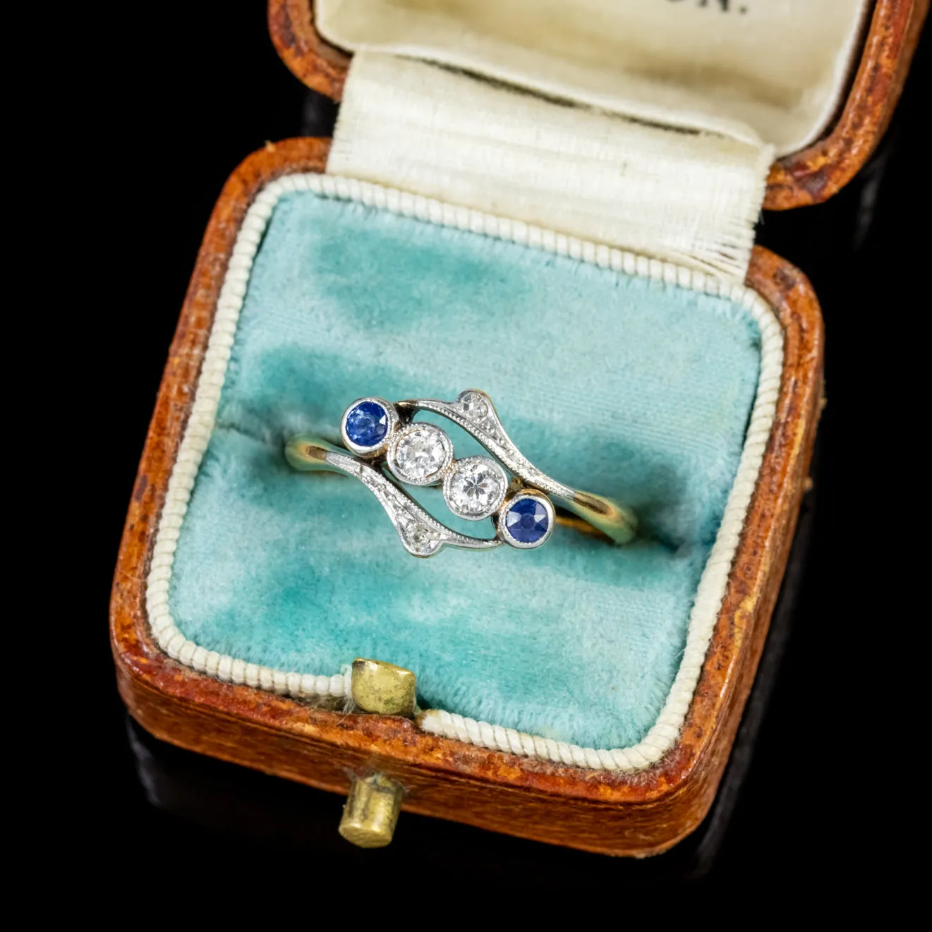 Antique Edwardian Sapphire Diamond Twist Ring 18Ct Gold Platinum Circa 1910