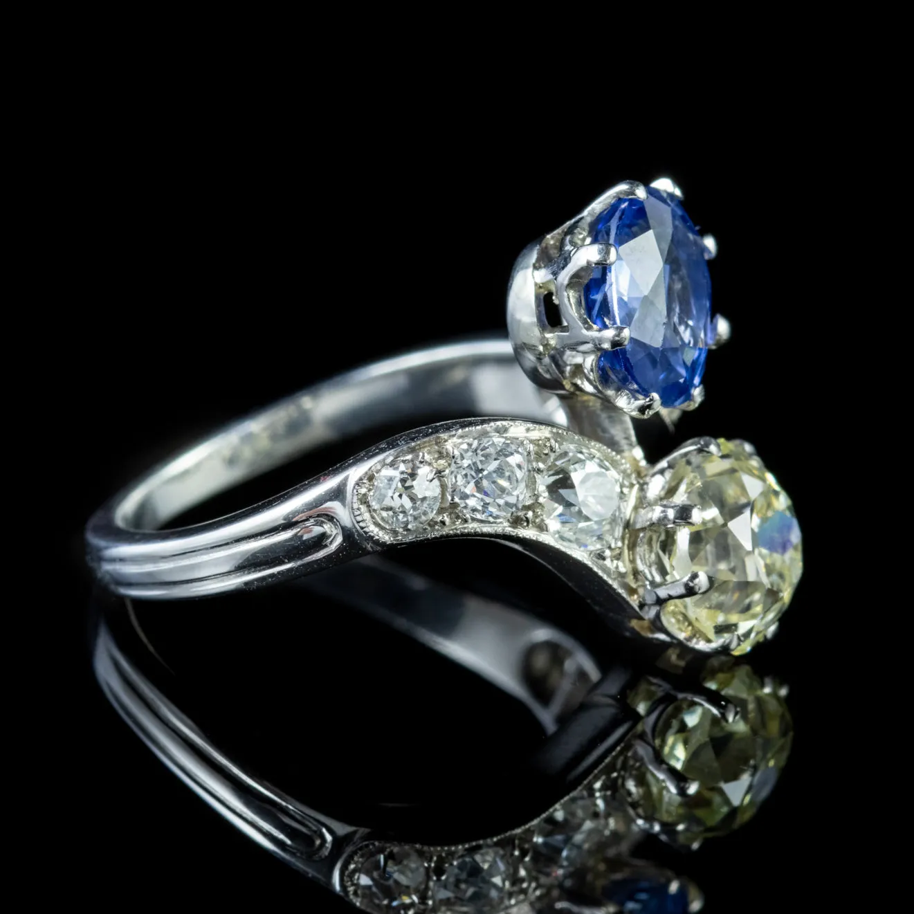 Antique Edwardian Sapphire Fancy Champagne Diamond Twist Ring Platinum Circa 1915