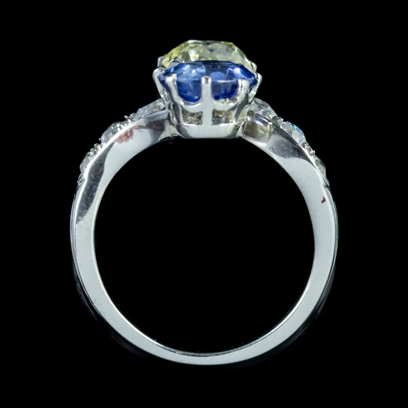 Antique Edwardian Sapphire Fancy Champagne Diamond Twist Ring Platinum Circa 1915